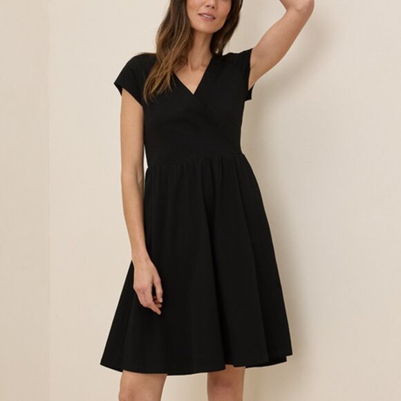 NWOT Pact Fit & Flare Crossover Dress Knit Black Cotton Pockets Knee XXL 2XL - Picture 1 of 16